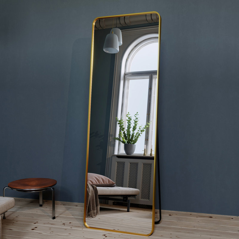 Latitude Run® Black Full Length Mirror, Rounded Floor Mirror Standing